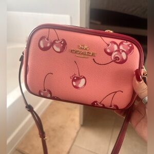 Coach Mini Jamie Camera Bag With Cherry Print Flower Pink